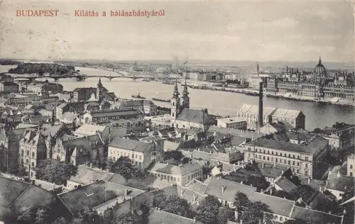 A181 Ungarn 1908 Budapest Blick von der Fischerbastei Donau Fluss Postkarte