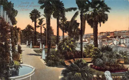 A184 Portugal Jardim de S Pedro d'Alcantara Lissabon Garten Vintage Postkarte
