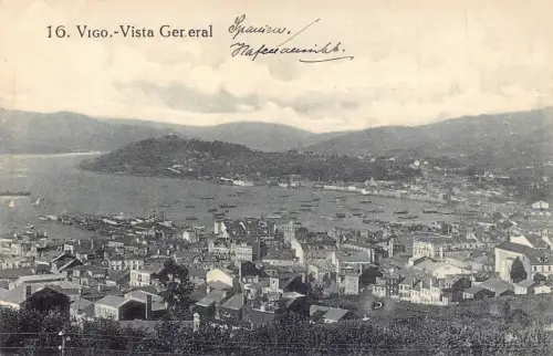 A184 Spanien Vigo Gesamtansicht Hafen Vintage Postkarte