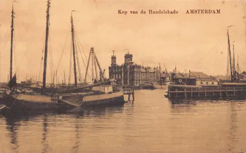 A185 Niederlande Amsterdam Kop van Handelskade Boote Hafen Vintage Postkarte