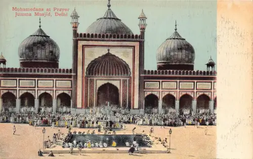 A007 Indien Mohamedaner beim Gebet Jumma Musjid Tempel Delhi Vintage Postkarte