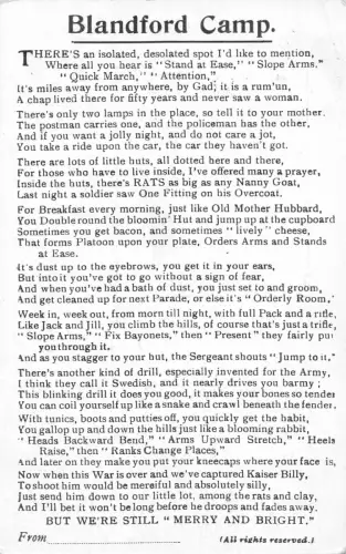 A771 England 1917 Blandford Camp Gedicht Vintage Postkarte