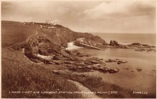 A772 England Echsenlicht und Rettungsboot Station von Lizard Point RPPC Postkarte