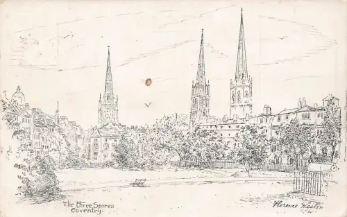 A775 England 1925 Die drei Türme Coventry Kunst von Florence Weston Postkarte