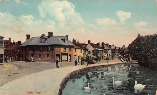 A775 England 1909 Castle Cary Swans Lake Vintage Postkarte