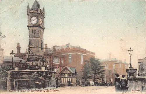 A775 England 1904 Salisbury Clock Tower and Infirmary Vintage Postkarte