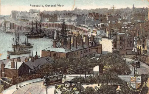 A776 England 1905 Ramsgate Boote Straßenbahn Gesamtansicht Vintage Postkarte