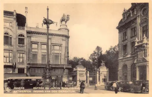 A779 Belgien Anvers Antwerpen Eingang im Zoo Garten Autos Oldtimer Postkarte
