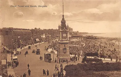 A785 England Margate Clock Tower and Sands Vintage Postkarte