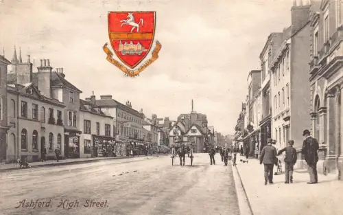 A785 England 1907 Ashford High Street Wappen Vintage Postkarte