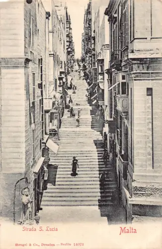 Malta Valetta Strada S Lucia Straße Vintage Postkarte B908