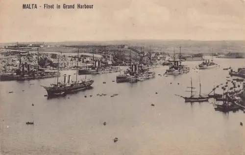 Malta Valetta Flotte im Grand Harbour Dampfschiff 1913 Vintage Postkarte B909