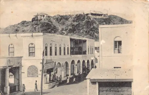 Jemen 1915 Aden Britania Hotel Ang italienisches Lebensmittelgeschäft 1. Weltkrieg Feldpostkarte B911