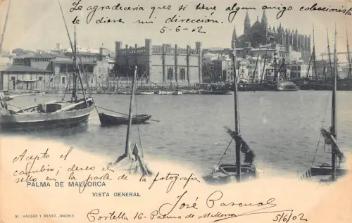 Spanien 1902 Palma de Mallorca Gesamtansicht Segelboote Vintage Postkarte B911