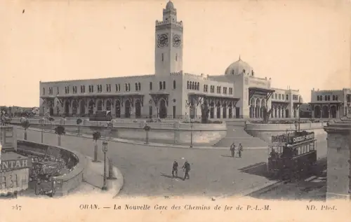 B063 Algerien Oran Nouvelle Gare Chemins de fer PLM Bahnhof Straßenbahn Postkarte