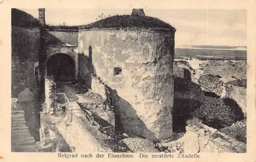 B058 Serbien Zitadelle Ruine Turm Belgrad Vintage Postkarte