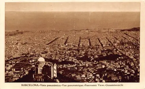 B067 Spanien Barcelona Panorama Vintage Postkarte