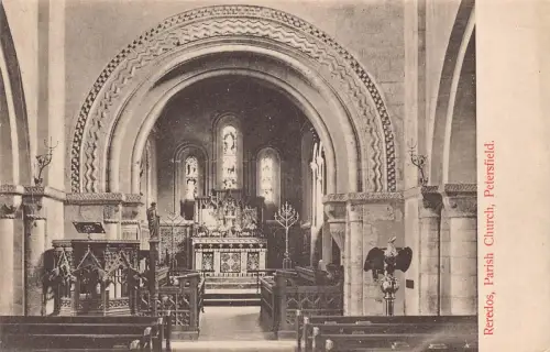 B057 England Reredos Pfarrkirche Petersfield Vintage Postkarte