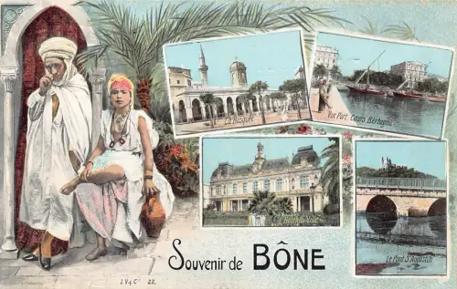 B063 Algerien Souvenir de Bone Annaba Indianerpaar Mehrfachansicht Vintage Postkarte