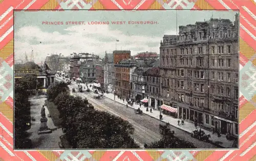 B065 Schottland Princes Street Blick nach Westen Edinburgh Tartan Vintage Postkarte