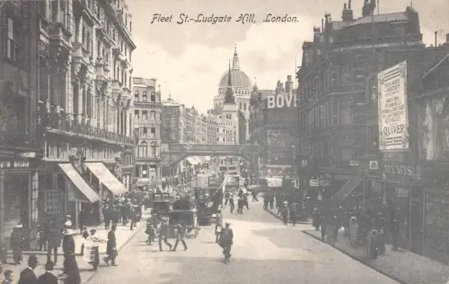 B065 England 1919 Fleet St Ludgate Hill London Köcher Poster Vintage Postkarte