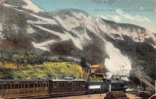 A788 England Folkestone Zig-Zag Path Warren Steam Train 1915 Vintage Postkarte