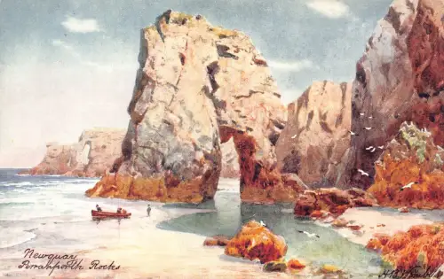 A790 England Newquay Perranporth Felsen Kunst Vintage Postkarte