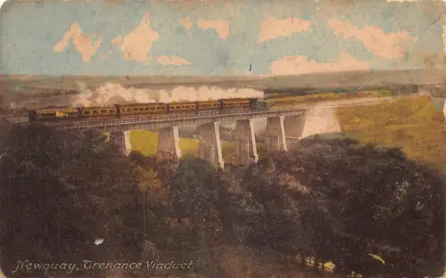A791 England Newquay Trenance Viadukt Dampflok Vintage Postkarte