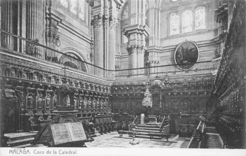 A795 Spanien Malaga Coro de la Catedral Kathedrale Innenraum Vintage Postkarte