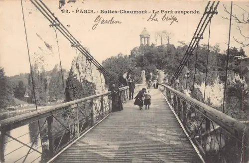 A816 Frankreich 1916 Paris Buttes-Chaumont Pont Suspendu Brücke Vintage Postkarte