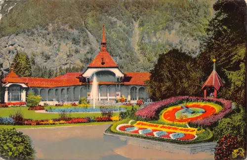 A810 Schweiz 1964 Interlaken Kursaal mit Bumenuhr Blumen Vintage Postkarte