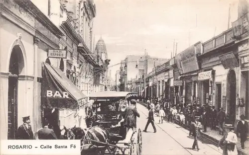 A811 Argentinien Rosario Calle Santa Fe Bar Expres Geschäfte Reisebus Vintage Postkarte