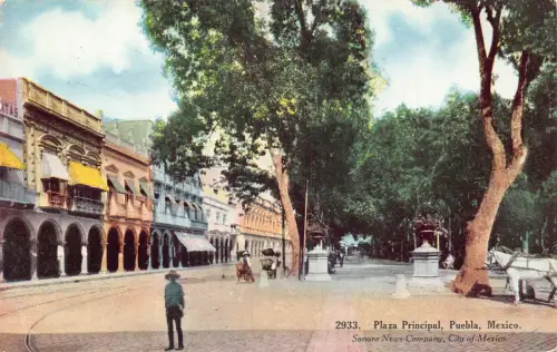 A814 Mexiko Plaza Principal Puebla Platz Vintage Postkarte