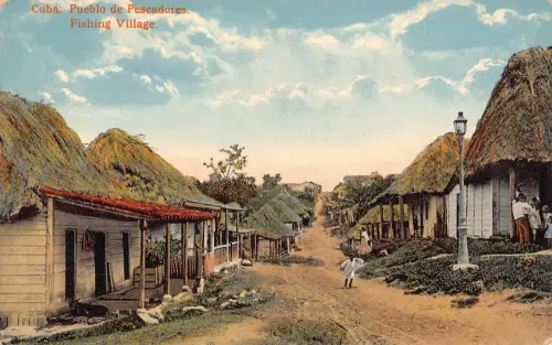 A813 Kuba Fischerdorf Häuser Vintage Postkarte