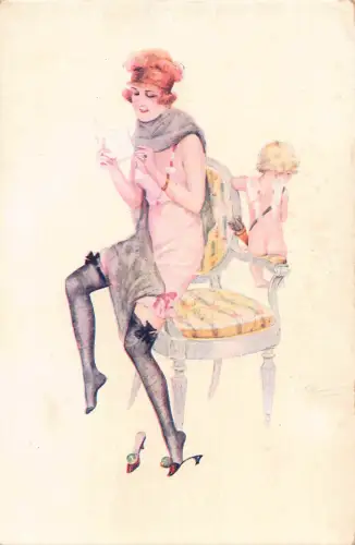 L531 Art Deco Glamour Amors Woche Dienstag Akt gewagt von S Meunier Postkarte