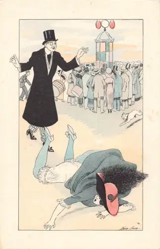 L531 Art Deco Glamour Comic Lady von Xavier Sager Vintage Postkarte