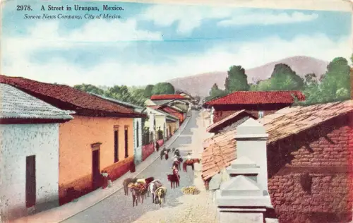 A814 Mexiko Straße in Uruapan Pferde Vintage Postkarte