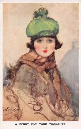 L531 Glamour Lady Hut von Baribal Vintage Postkarte