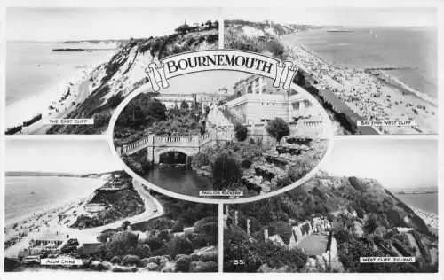 L247 England Bournemouth Pavillon Steingarten West Cliff Bay Alaun Vintage Postkarte
