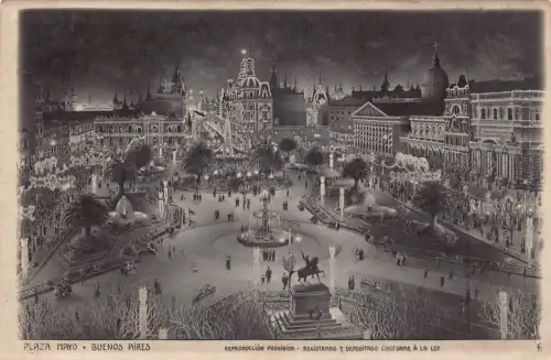 A815 Argentinien Buenos Aires Plaza Mayo bei Nacht Illuminationen RPPC Postkarte