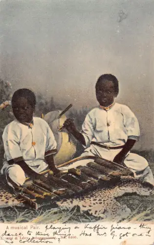 B079 Südafrika 1909 Musikpaar Ureinwohner Jungen spielen Xilofon ethnische Postkarte