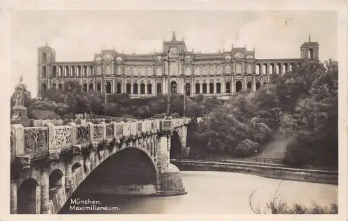 B089 Deutschland 1927 München Maximilianeum Brücke RPPC Postkarte