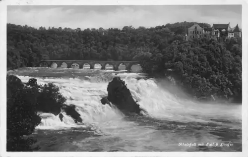 B073 Schweiz 1932 Rheinfall mit Schloss Laufen Brücke RPPC Vintage Postkarte