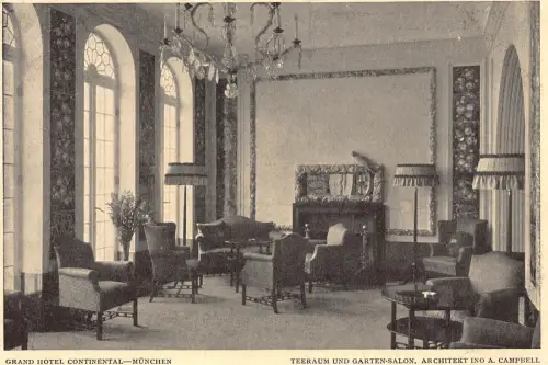 B075 Deutschland Grand Hotel Continental München Salon Garten Postkarte