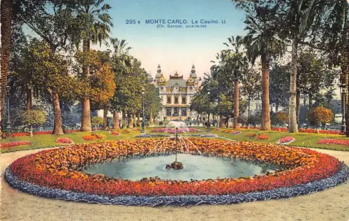 B070 Monaco Monte Carlo Casino Garten Brunnen Vintage Postkarte
