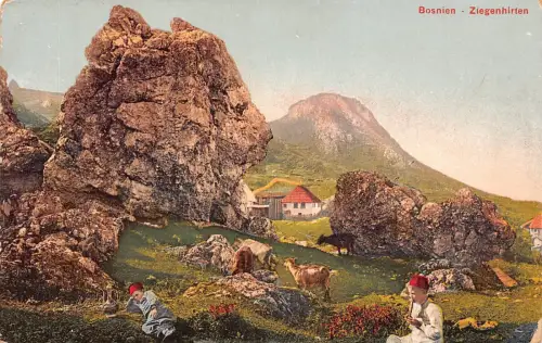 B077 Bosnien und Herzegowina Ziegenhirten Hirtenjungen Lamm Postkarte