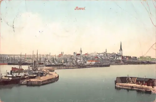 B078 Estland 1909 Reval Tallinn Boote Pier Vintage Postkarte