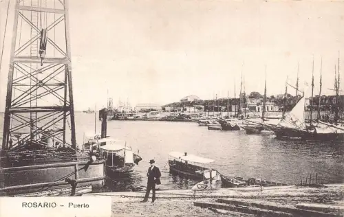 A815 Argentinien Rosario Puerto Hafen Dampfschiff Boote Vintage Postkarte