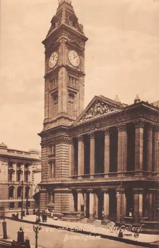 L246 England Clock Tower and Entrance Art Gallery Birmingham Vintage Postkarte