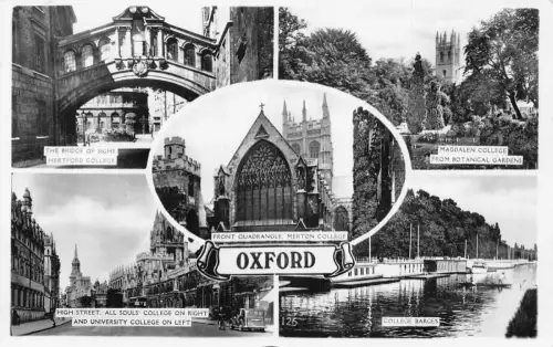 L245 England 1938 Oxford Merton College Magdalen College River RPPC Postkarte
